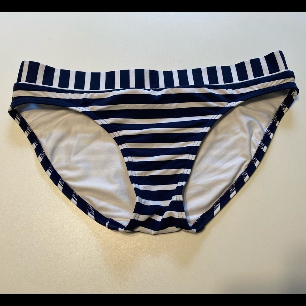 Lands End Navy White Stripes  Bikini Swim Bottom